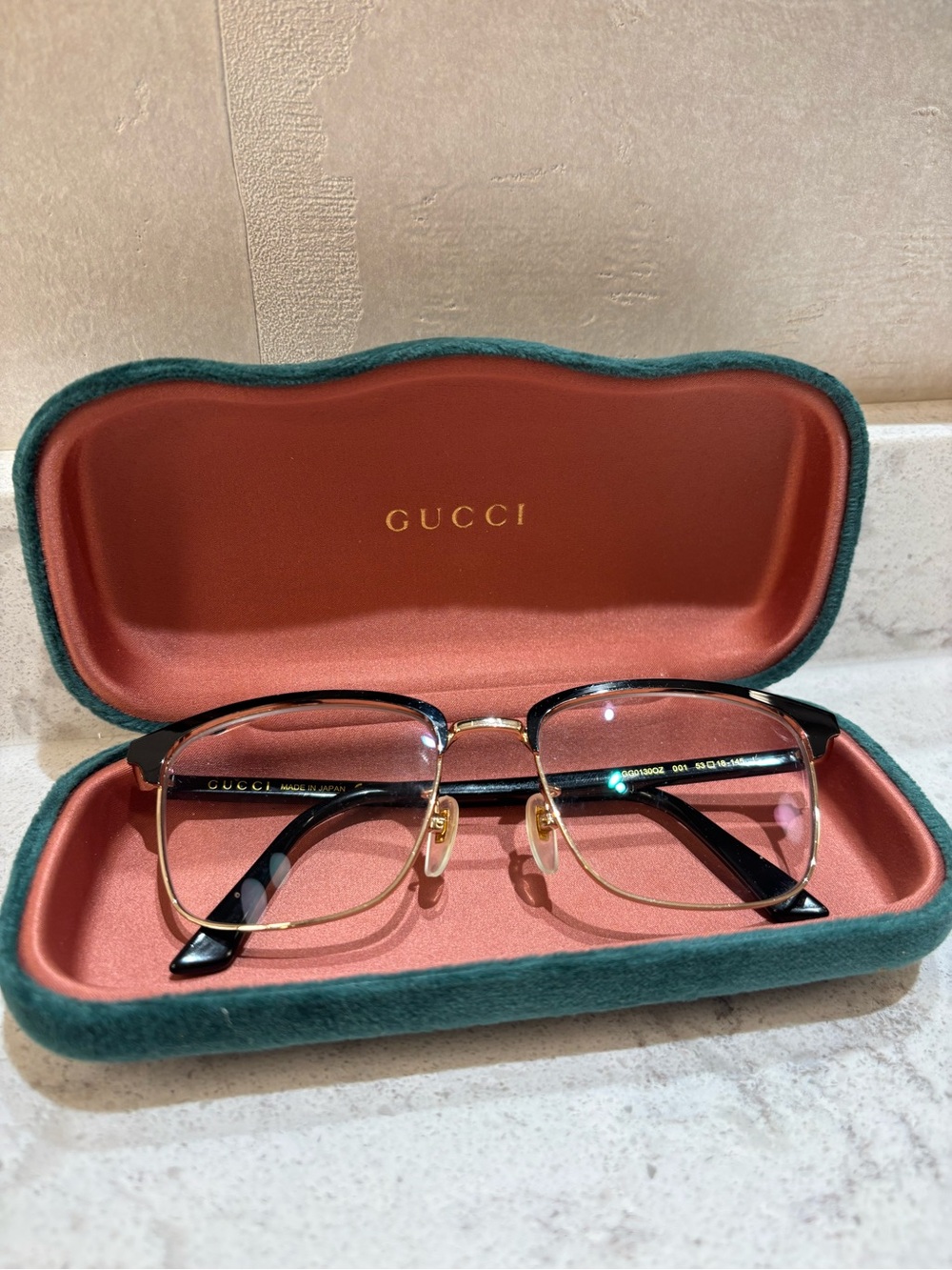 Gucci Men’s Black & Gold Semi-Rimmed Eyeglasses